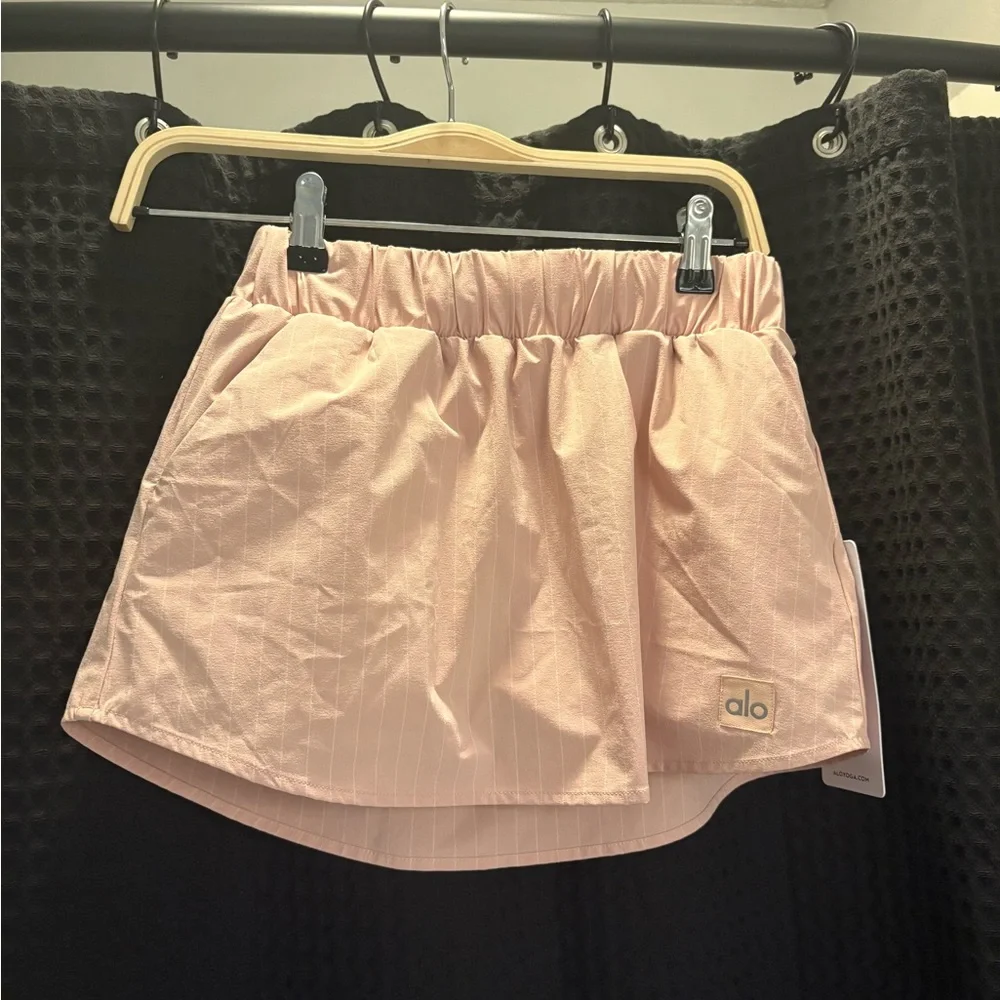 ALO Yoga Pinstripe Daylight Mini Skirt XS Pink Quartz/Ivory NWT